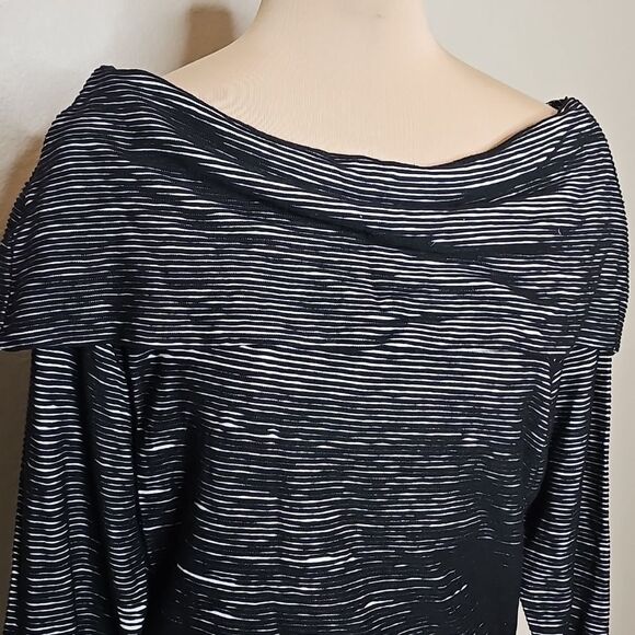Dolan Black and Ivory White Rib Striped Cowl Neck Top Long Sleeve Medium - Picture 3 of 8